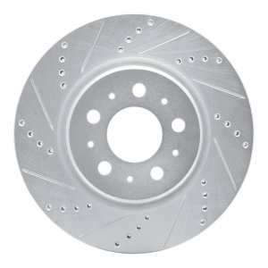 Tesla Model 3 Brake Rotor (1) - Front Left - R1 Concepts - Drilled & Slotted - Silver - `17-`25